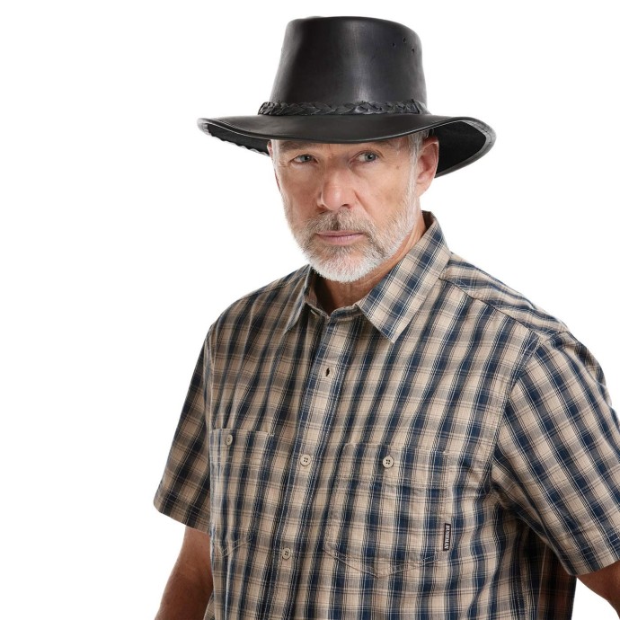 pălărie din piele neagră pentru bărbați Bushman