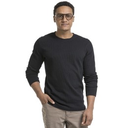 Tricou bărbătesc cu mânecă lungă din bumbac tricotat jacquard, negru